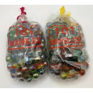 Vintage Bags of Marbles-Lot of 2  Draw String Pouches Kids Goods - Not Counted